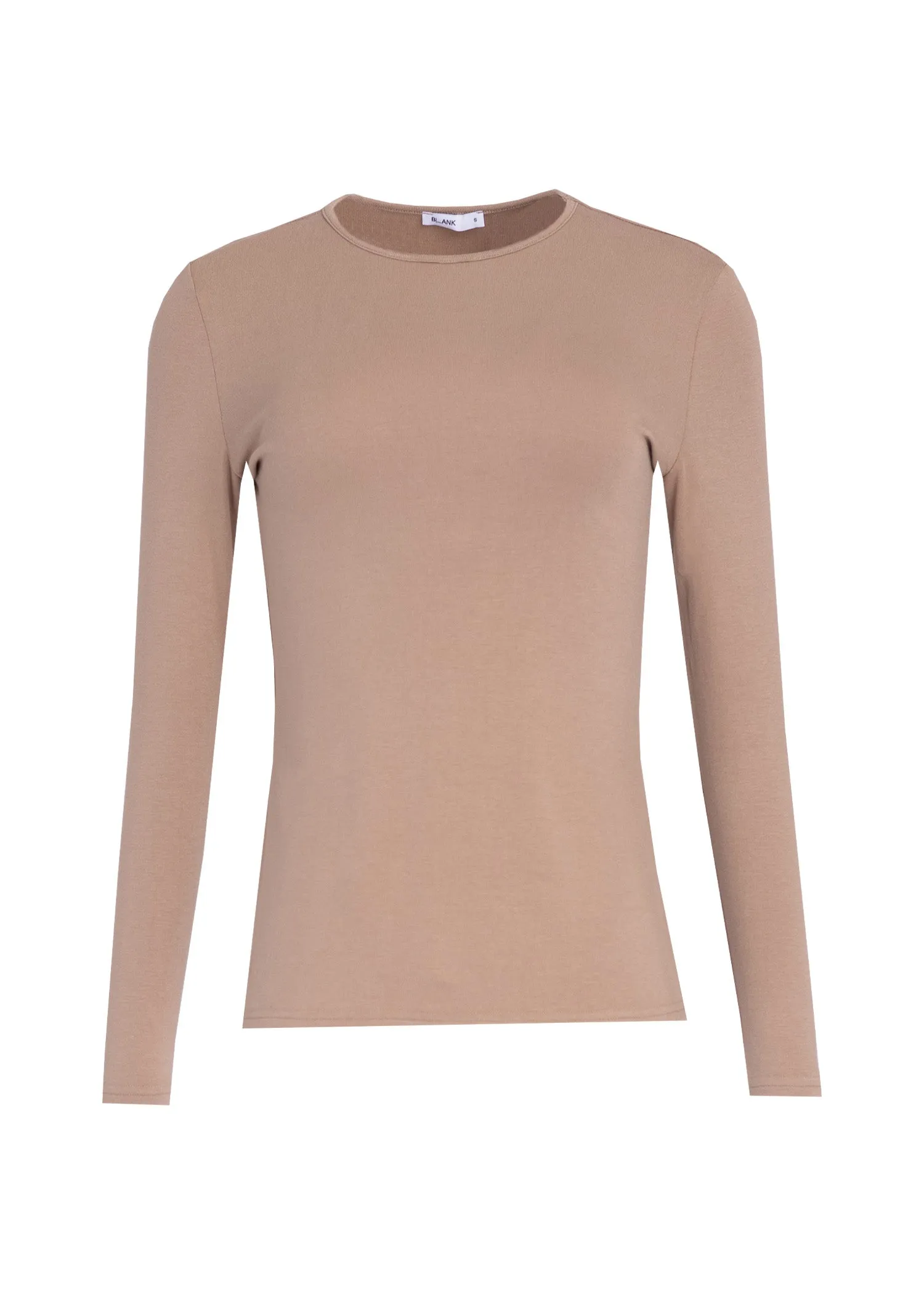 Tan Solid Long Sleeve Round Neck T-Shirt