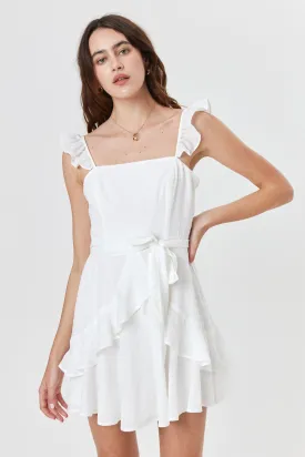 White Flutter Strap Dress