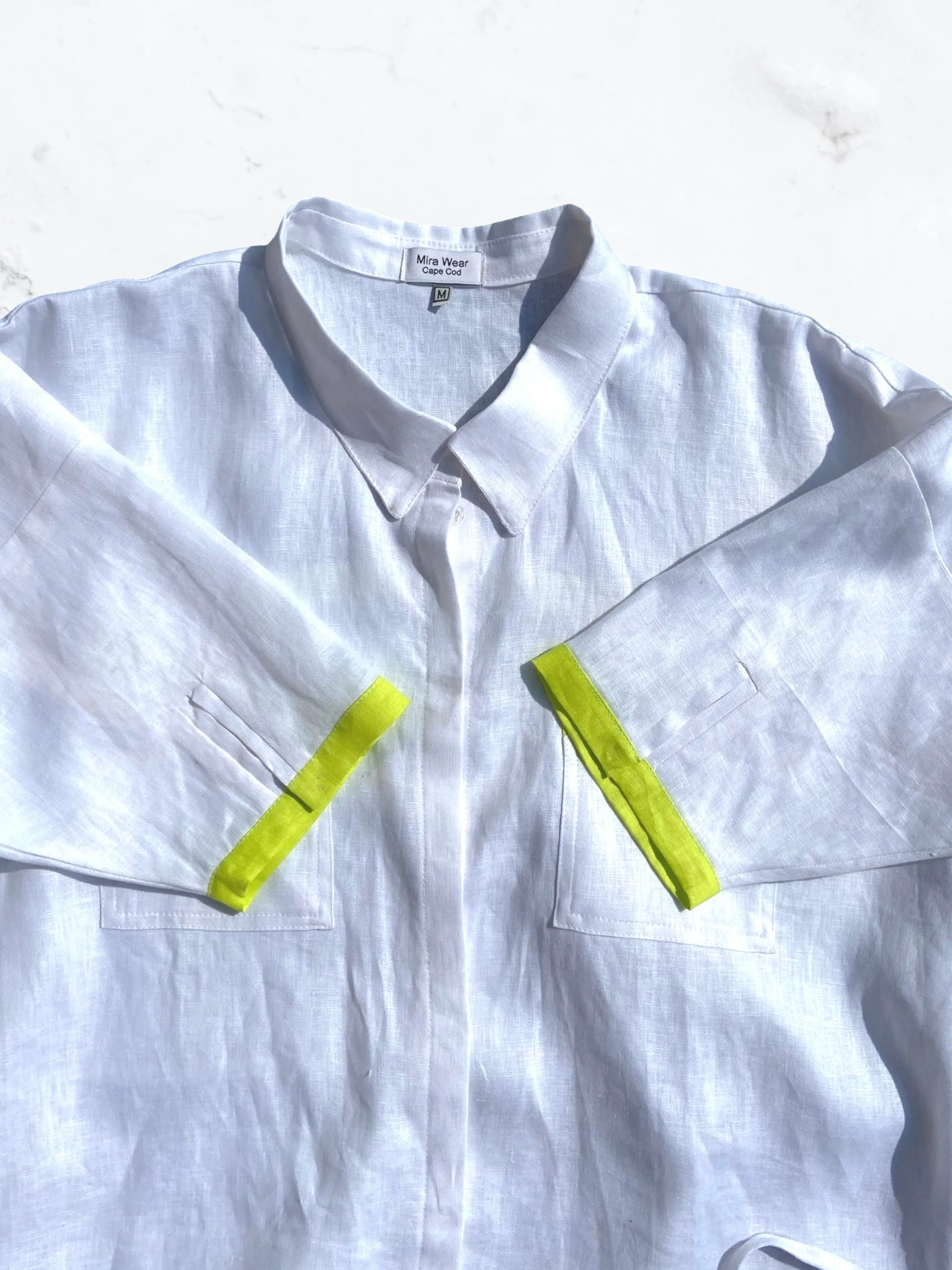 White Oversized Linen Shirt with Neon details